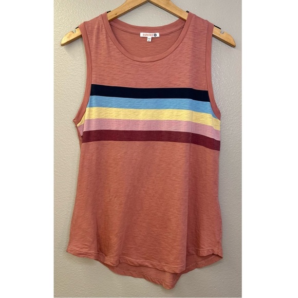 Sundry Sleeveless Pima Cotton Muscle Tee Tank Colorful Stripes - Picture 2 of 7